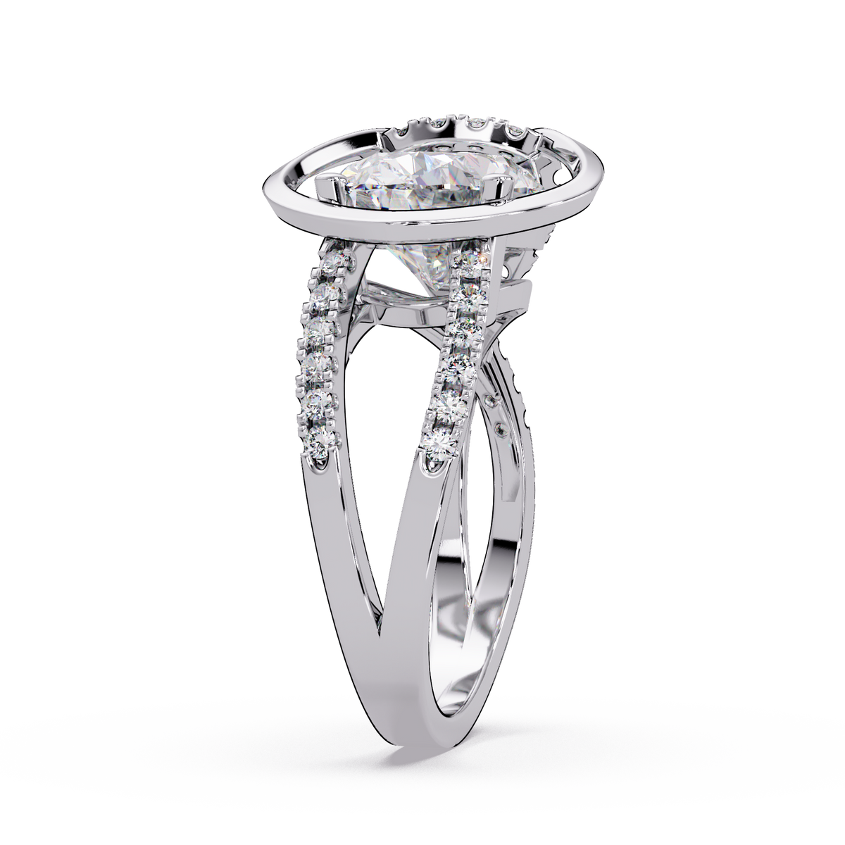 Oval Cut Lab Grown Diamond Open Frame Side Accent Ring - HIGHCARAT DIAMONDS