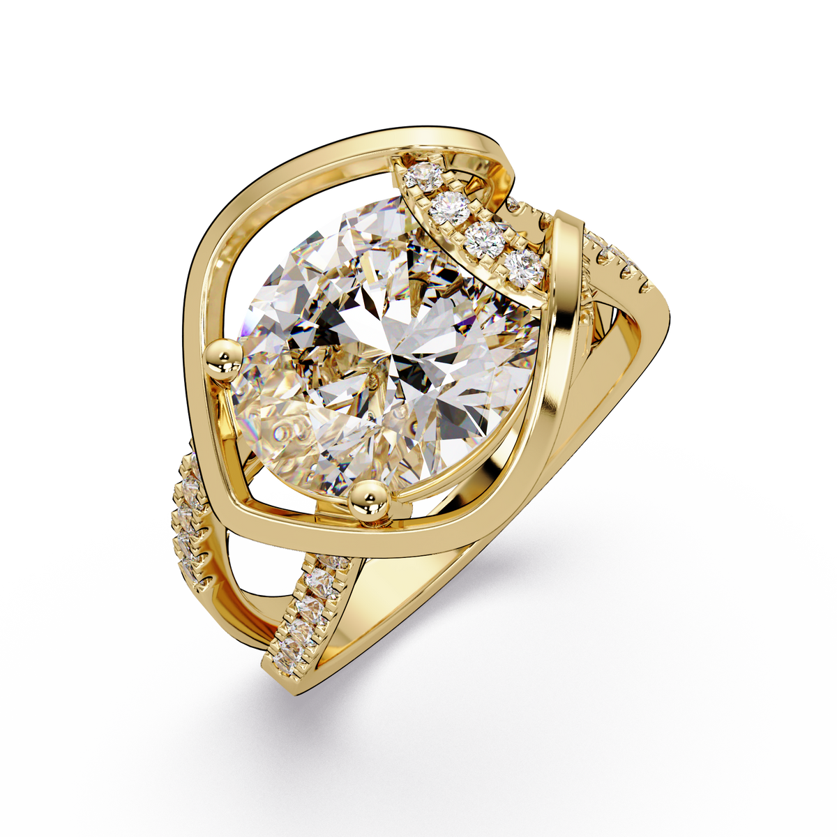 Oval Cut Lab Grown Diamond Open Frame Side Accent Ring - HIGHCARAT DIAMONDS