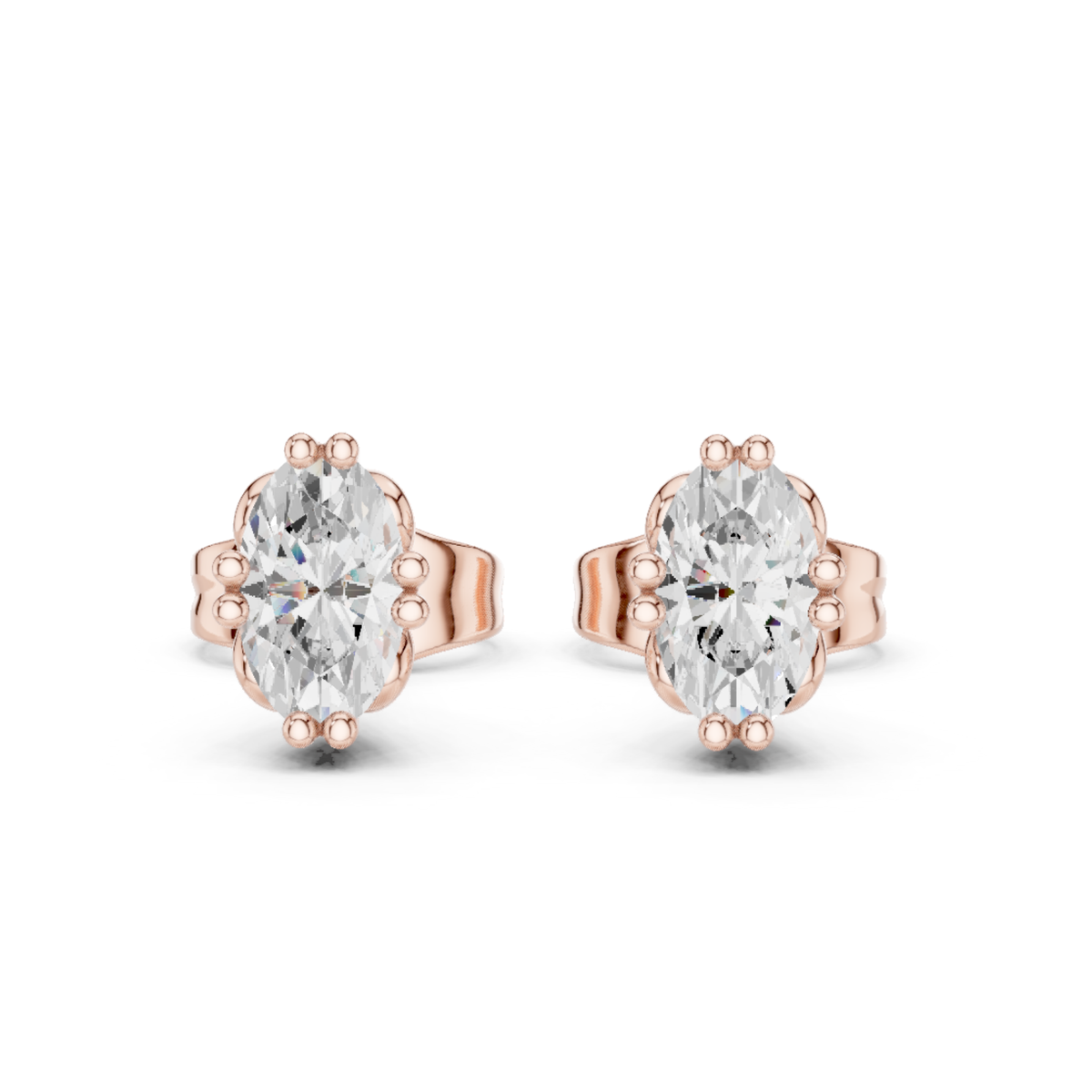Oval Cut Solitaire Lab Grown Diamond Prong Set Stud Earring