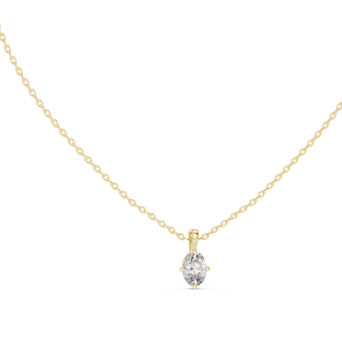 Oval Gold Four Prong Set Solitaire Lab Grown Diamond Pendant Front View