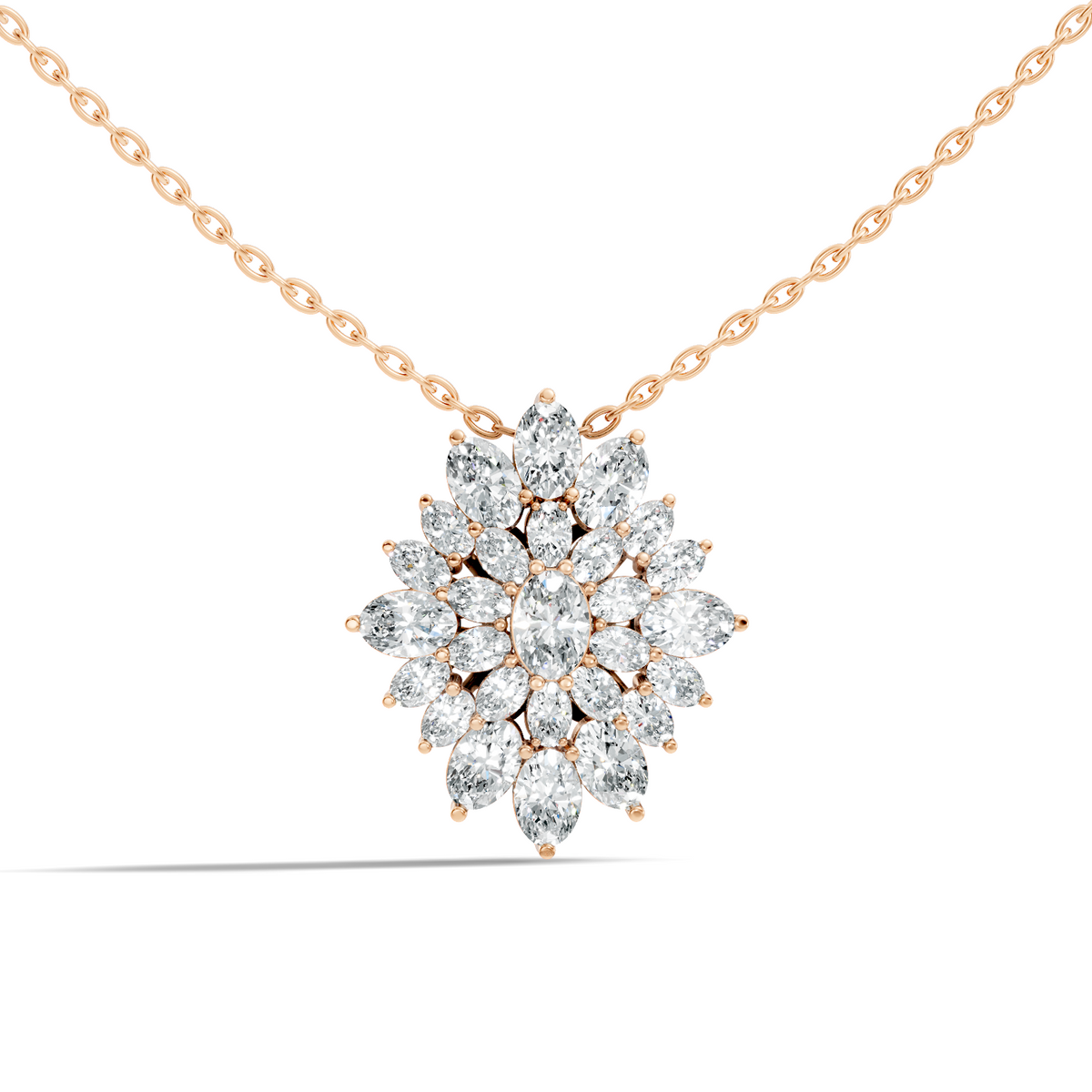 Lab Grown Diamond Sunburst Cluster Pendant 14K Rose Gold Timeless Floral Design Jewelry - HIGHCARAT DIAMONDS