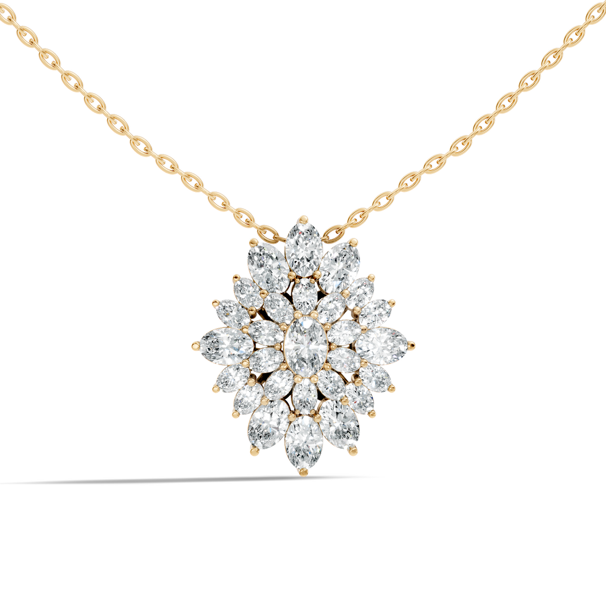Lab Grown Diamond Sunburst Cluster Pendant 14K Rose Gold Timeless Floral Design Jewelry - HIGHCARAT DIAMONDS