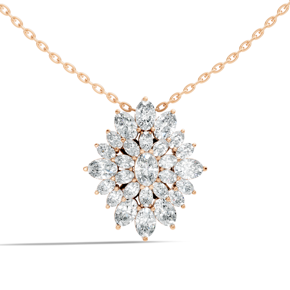 Lab Grown Diamond Sunburst Cluster Pendant 14K Rose Gold Timeless Floral Design Jewelry - HIGHCARAT DIAMONDS
