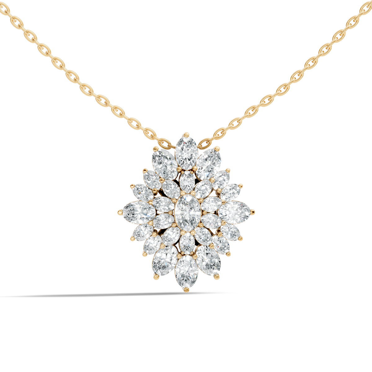 Lab Grown Diamond Sunburst Cluster Pendant 14K Rose Gold Timeless Floral Design Jewelry - HIGHCARAT DIAMONDS