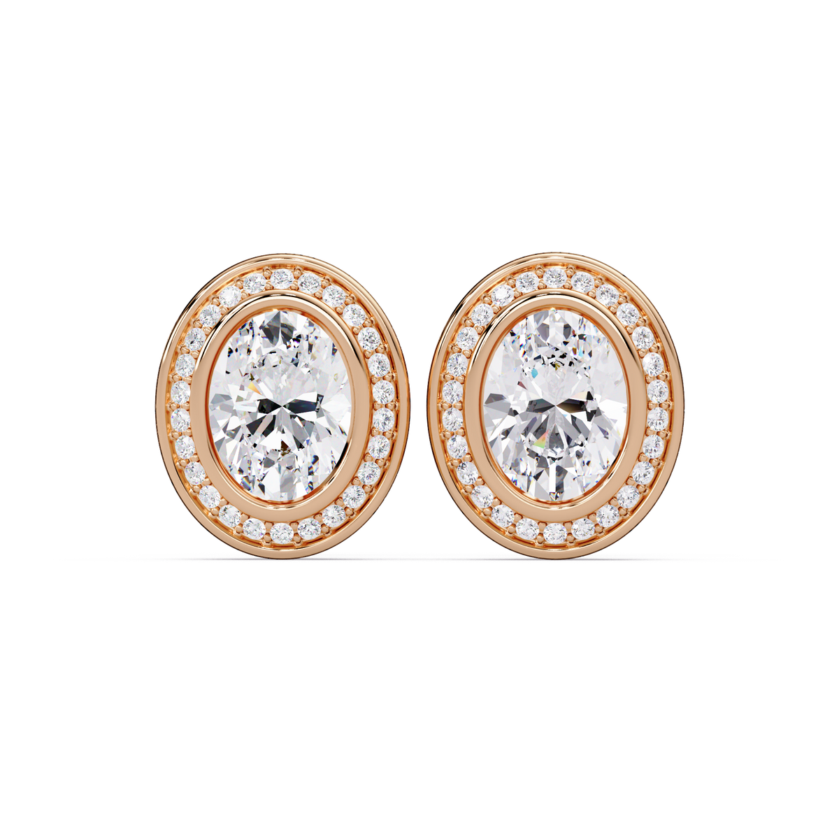 Oval Lab Grown Diamond Bezel Set Halo Stud Earrings - HIGHCARAT DIAMONDS