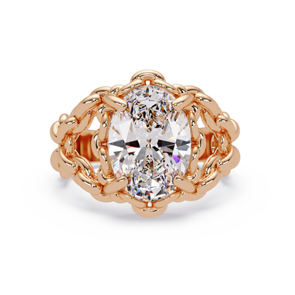 Chain-Link Style Ring featuring oval lab grown diamond center stone