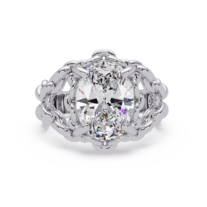 Front view of oval lab grown diamond chain link ring