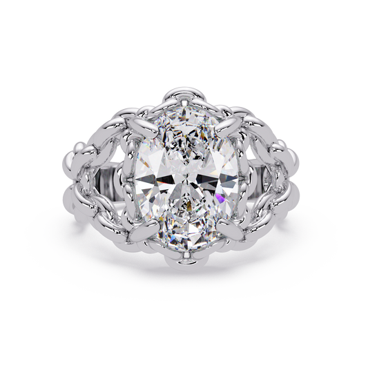 Front view of oval lab grown diamond chain link ring