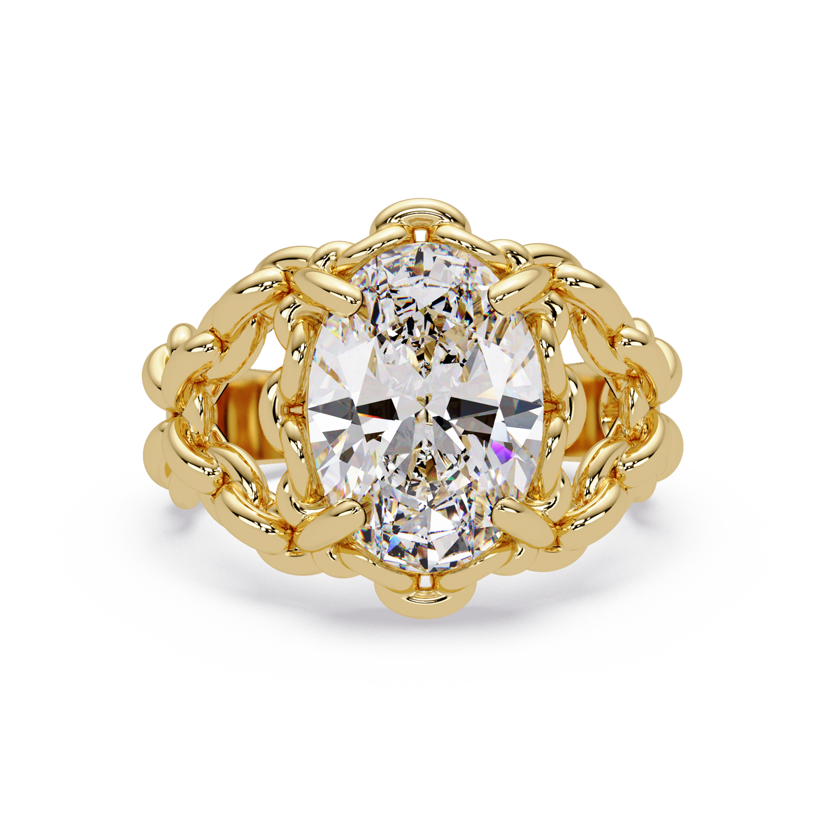 Oval Lab Grown Diamond Chain-Link Style Ring with polished band design