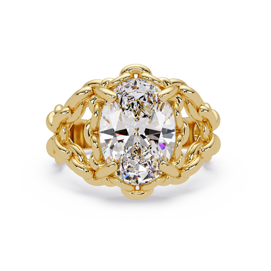 Oval Lab Grown Diamond Chain-Link Style Ring with polished band design