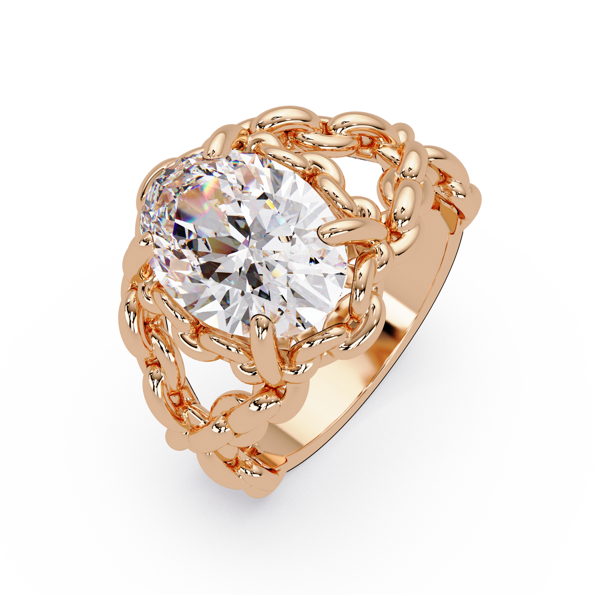 Oval Lab Grown Diamond Chain-Link Style Ring - HIGHCARAT DIAMONDS