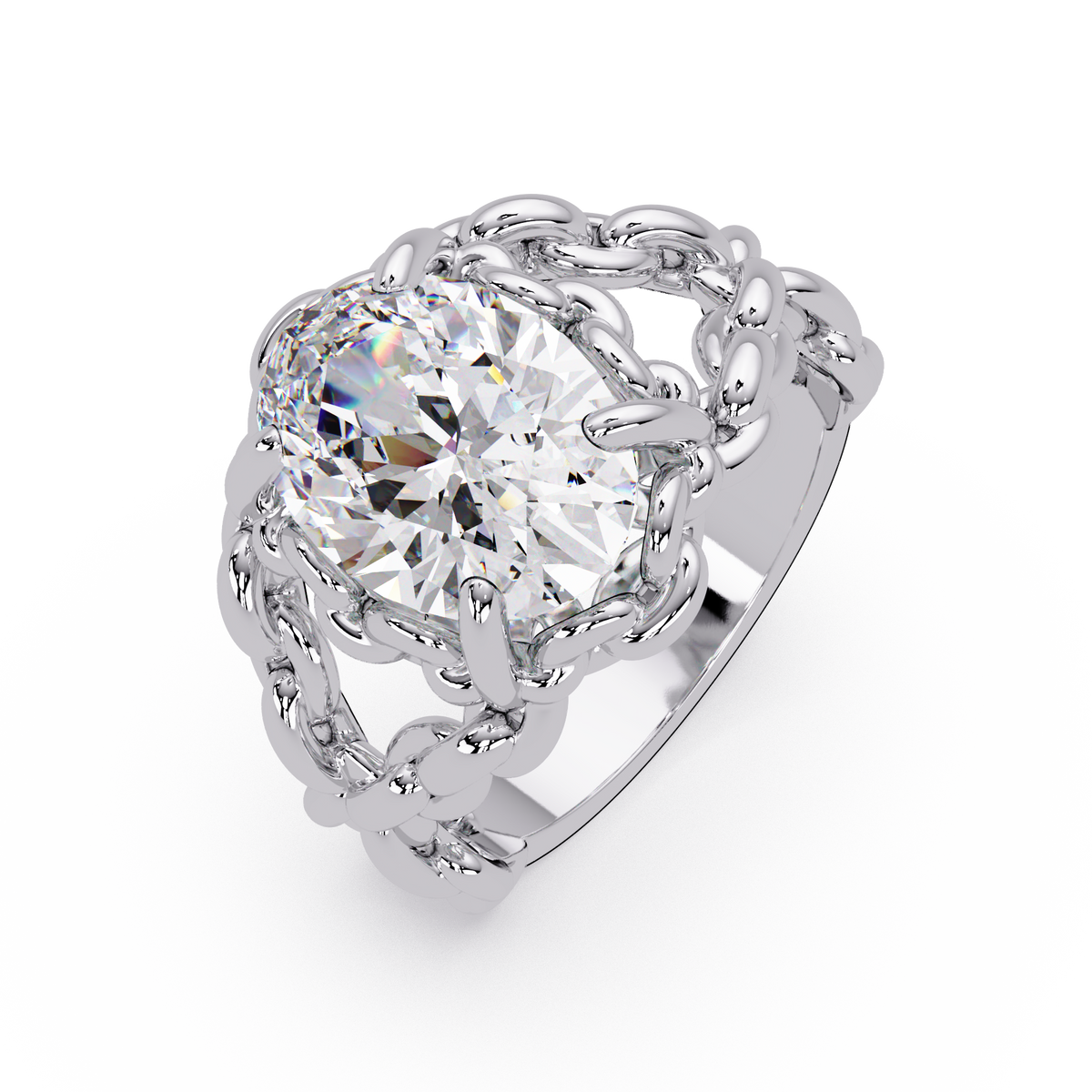 Oval Lab Grown Diamond Chain-Link Style Ring - HIGHCARAT DIAMONDS