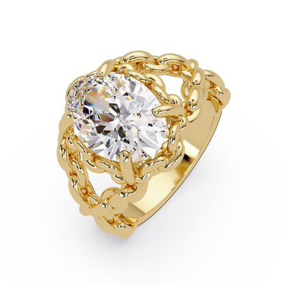 360 view video of oval lab grown diamond chain-link style ring rotating on white background
