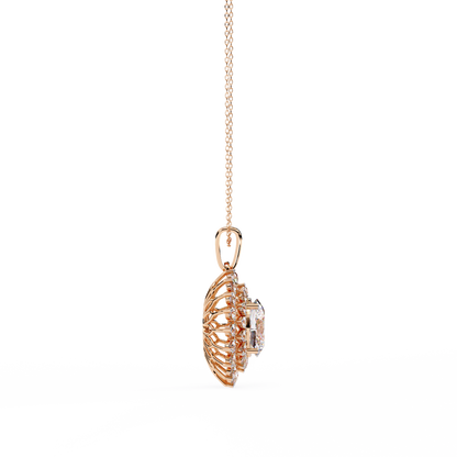 Luxury style oval diamond halo necklace with fine chain