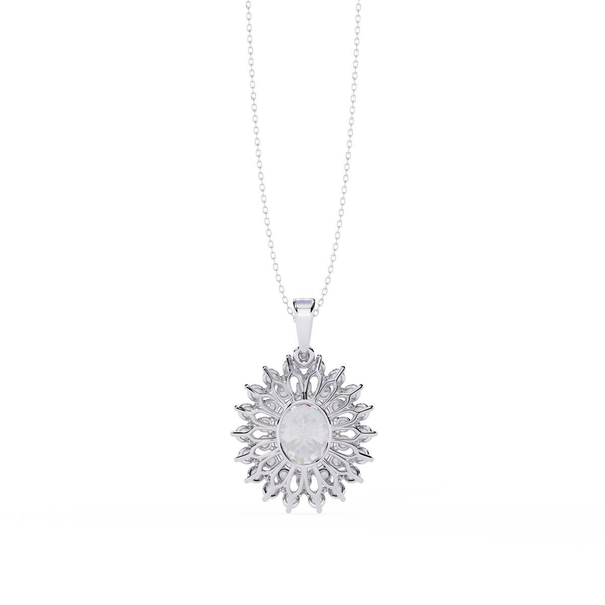 Rose gold oval halo pendant with brilliant diamond details
