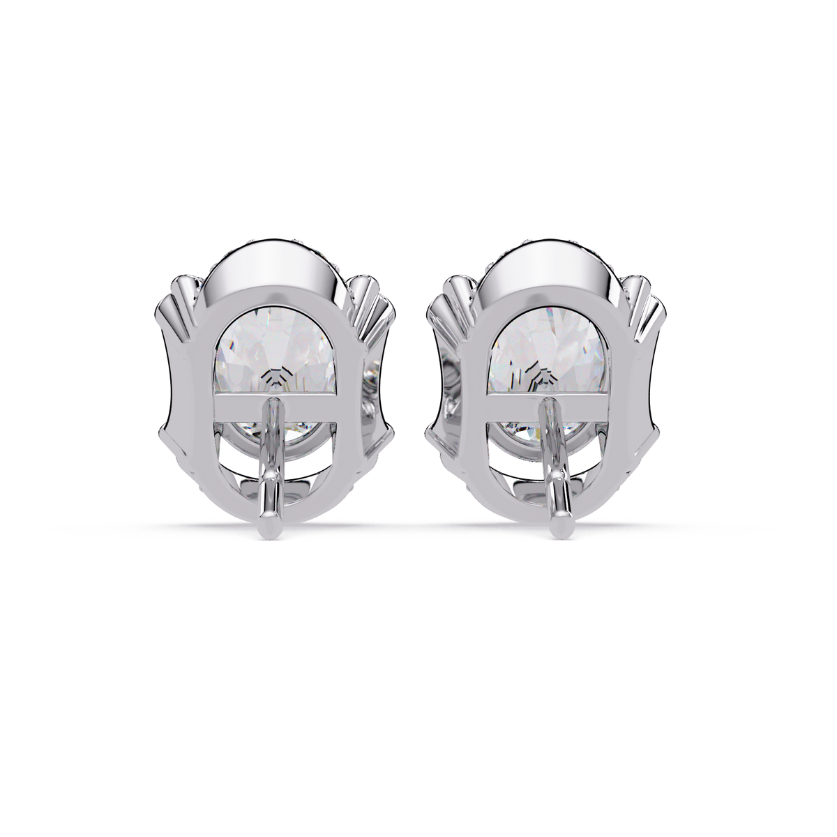 Oval Lab Grown Diamond Half Halo Stud Earrings - HIGHCARAT DIAMONDS