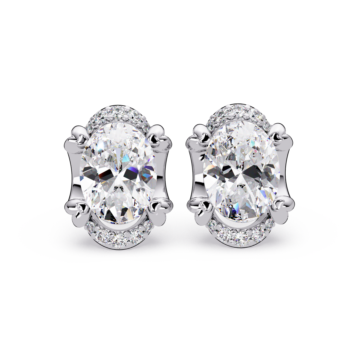 Oval Lab Grown Diamond Half Halo Stud Earrings - HIGHCARAT DIAMONDS