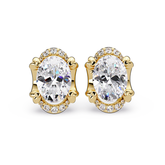 Oval Lab Grown Diamond Half Halo Stud Earrings - HIGHCARAT DIAMONDS
