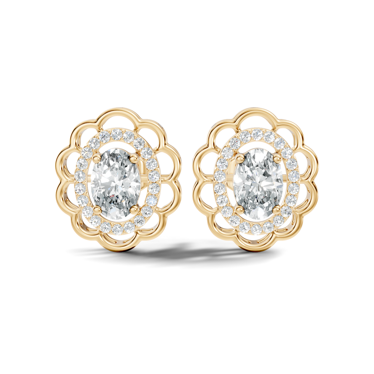 Oval and Round Shape Lab Grown Diamonds, Very Attractive And Shiny Diamond Earrings For Wedding Gift - HIGHCARAT DIAMONDS