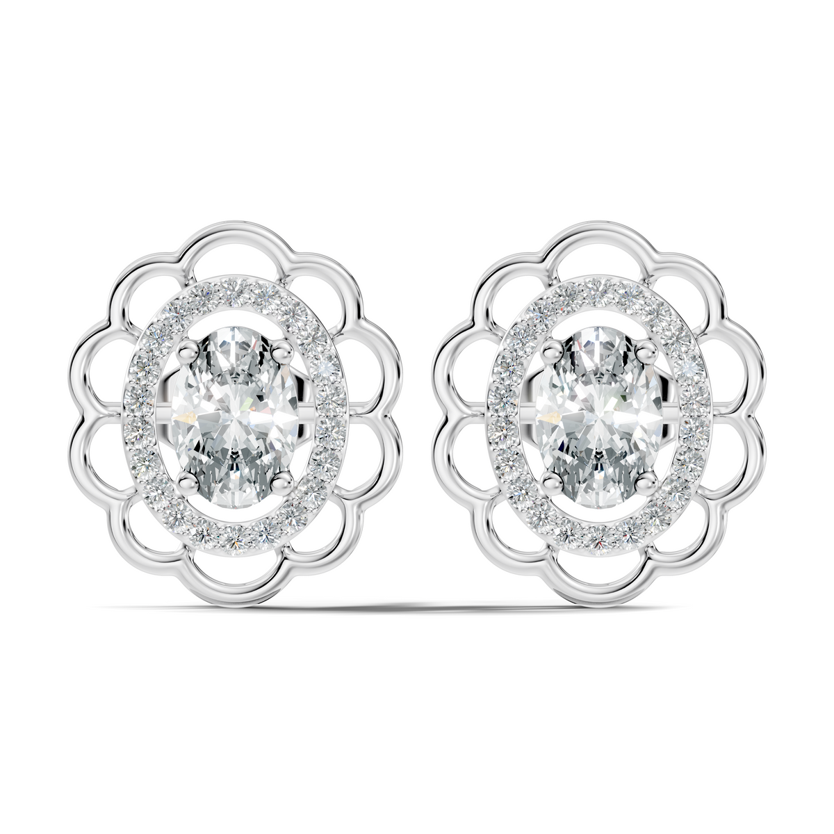 Oval and Round Shape Lab Grown Diamonds, Very Attractive And Shiny Diamond Earrings For Wedding Gift - HIGHCARAT DIAMONDS