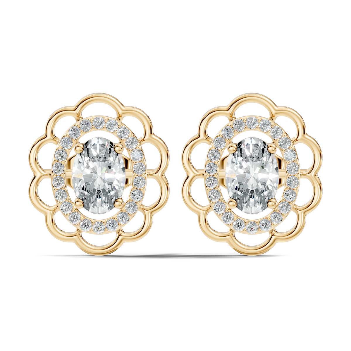 Oval and Round Shape Lab Grown Diamonds, Very Attractive And Shiny Diamond Earrings For Wedding Gift - HIGHCARAT DIAMONDS
