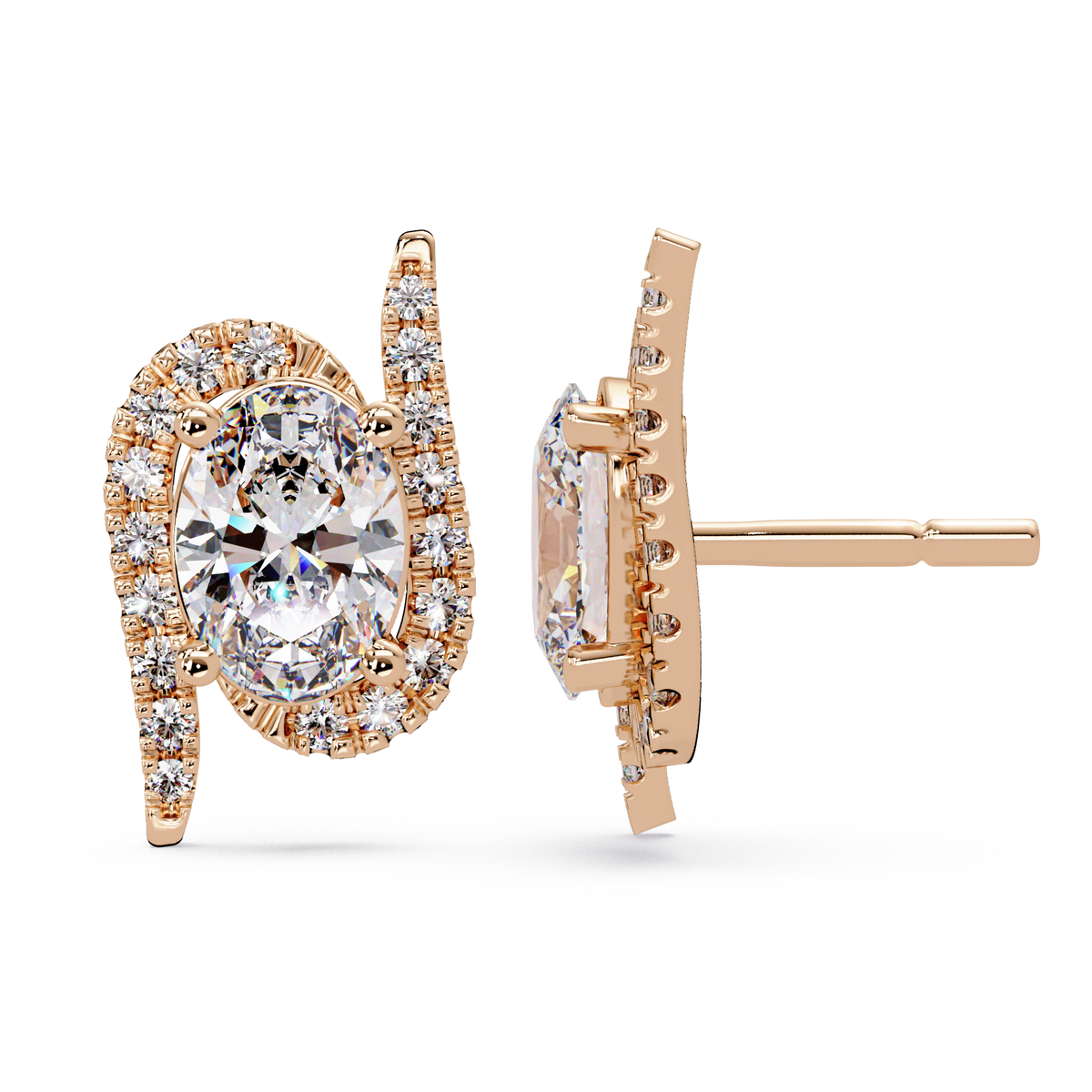 Oval Lab Grown Diamond Halo Solitaire Stud Earrings - HIGHCARAT DIAMONDS