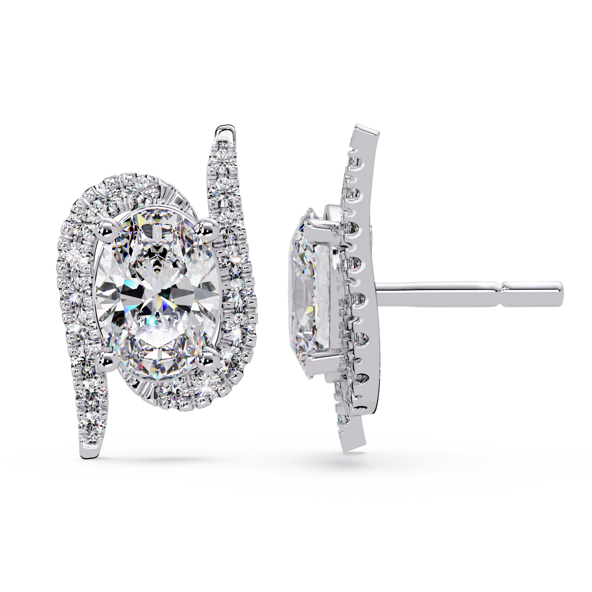 Oval Lab Grown Diamond Halo Solitaire Stud Earrings - HIGHCARAT DIAMONDS
