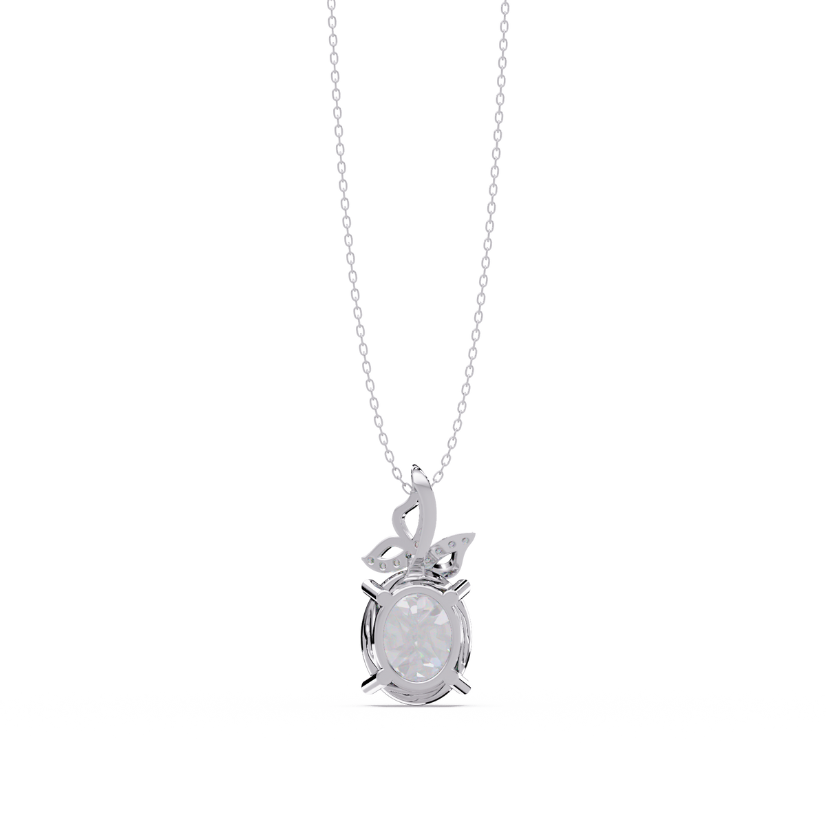 Oval Lab Grown Diamond Leaf Design Solitaire Pendant - HIGHCARAT DIAMONDS