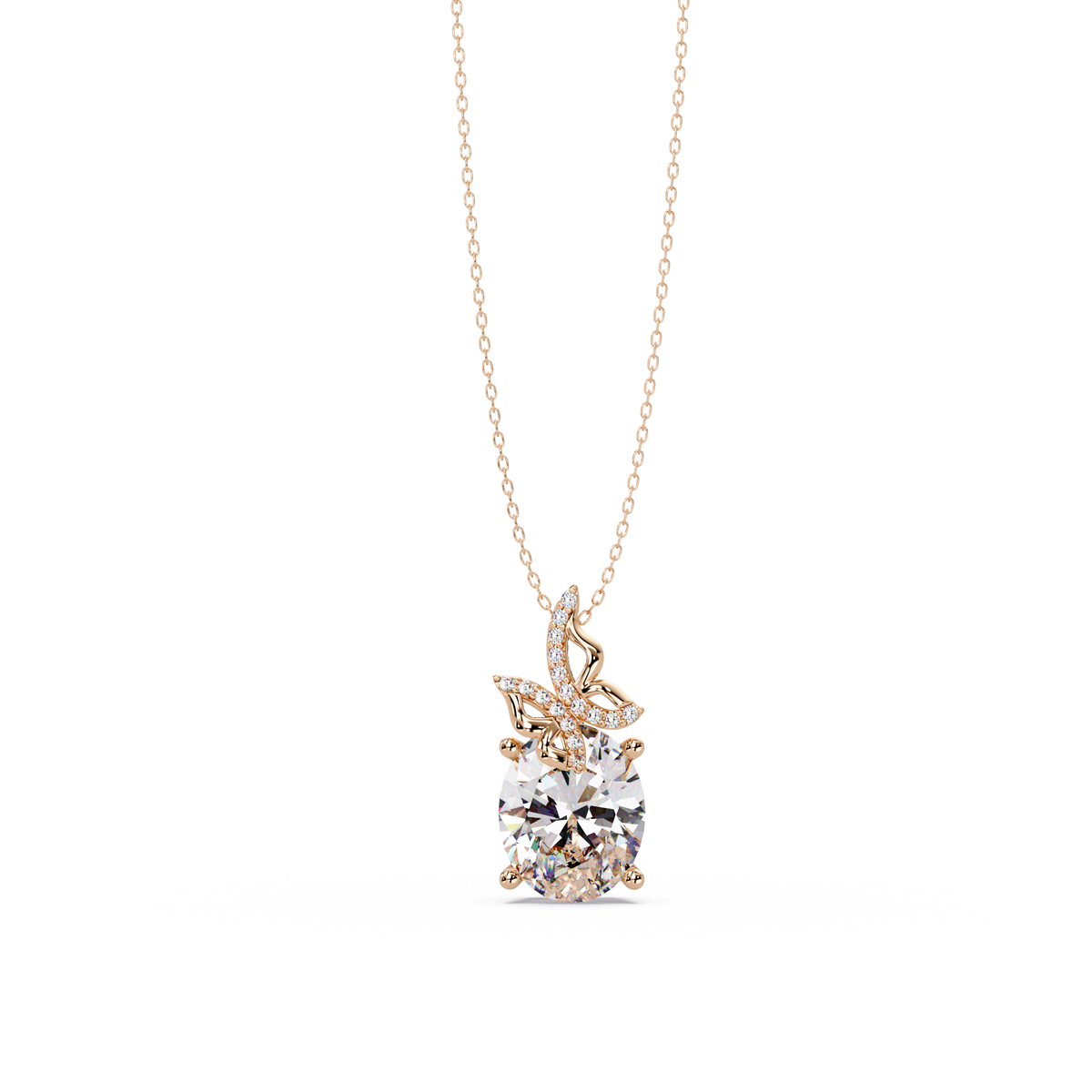 Oval Lab Grown Diamond Leaf Design Solitaire Pendant - HIGHCARAT DIAMONDS