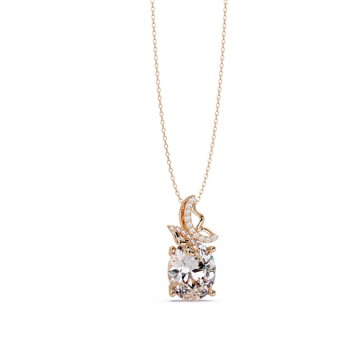 Oval Lab Grown Diamond Leaf Design Solitaire Pendant - HIGHCARAT DIAMONDS