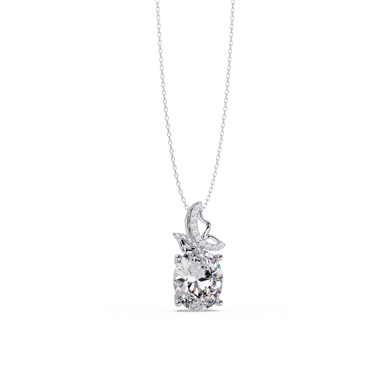 Oval Lab Grown Diamond Leaf Design Solitaire Pendant - HIGHCARAT DIAMONDS
