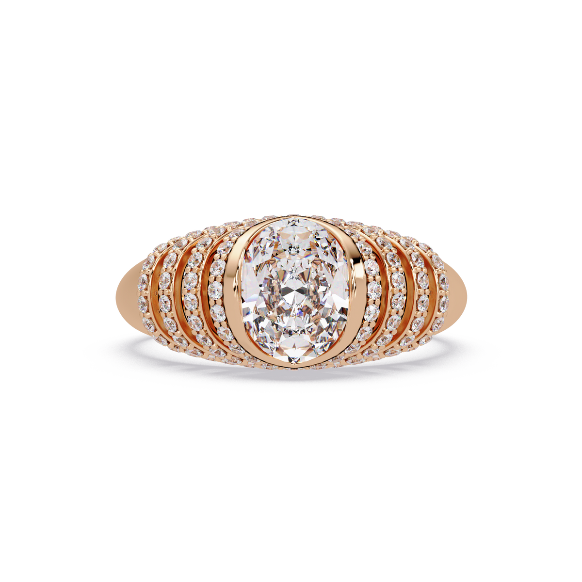 Oval Lab Grown Diamond Multi Row Halo Ring - HIGHCARAT DIAMONDS