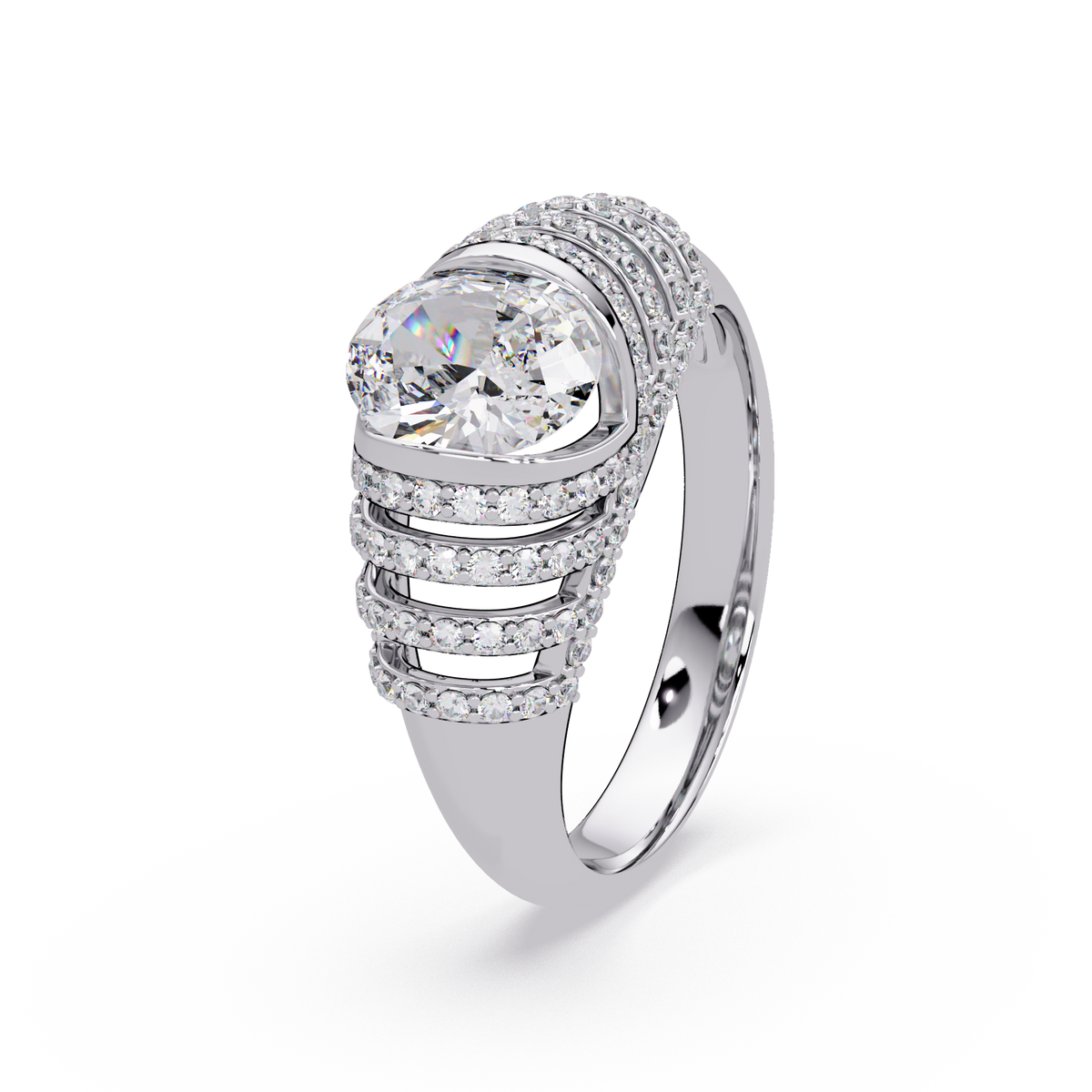 Oval Lab Grown Diamond Multi Row Halo Ring - HIGHCARAT DIAMONDS