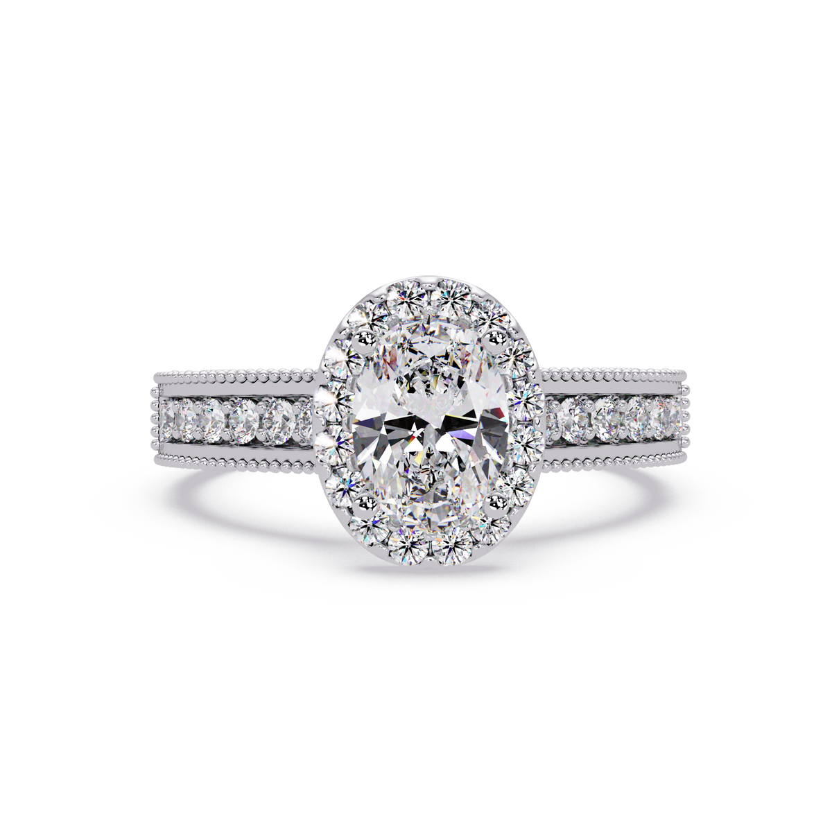Oval Lab Grown Diamond Rose Gold Migraine Double Band Halo Ring - HIGHCARAT DIAMONDS