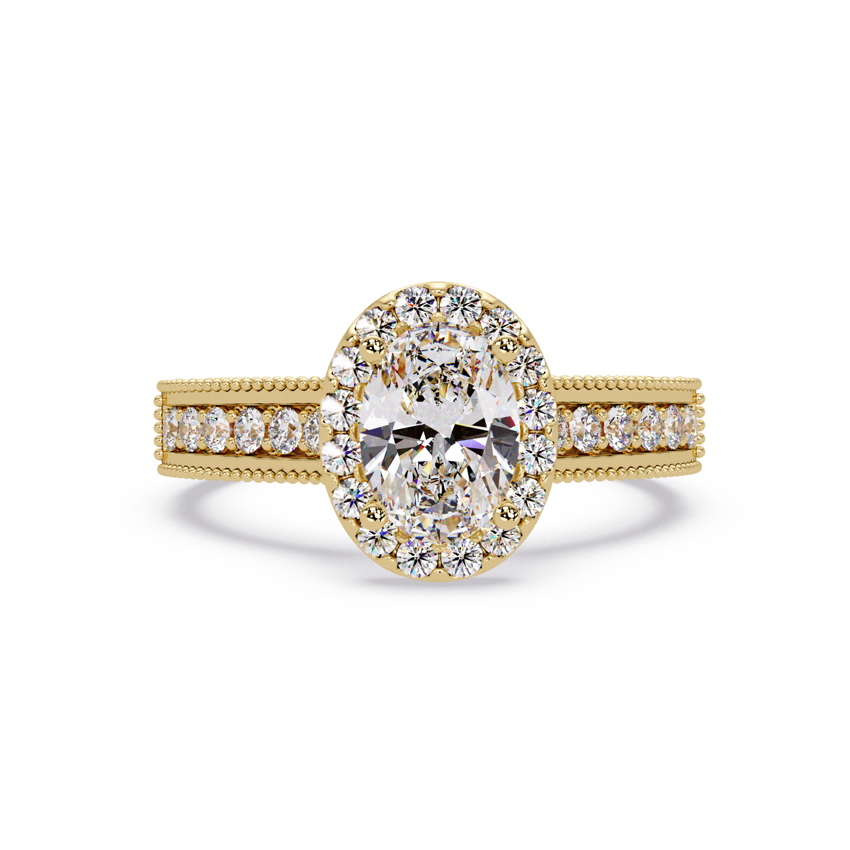 Oval Lab Grown Diamond Rose Gold Migraine Double Band Halo Ring - HIGHCARAT DIAMONDS