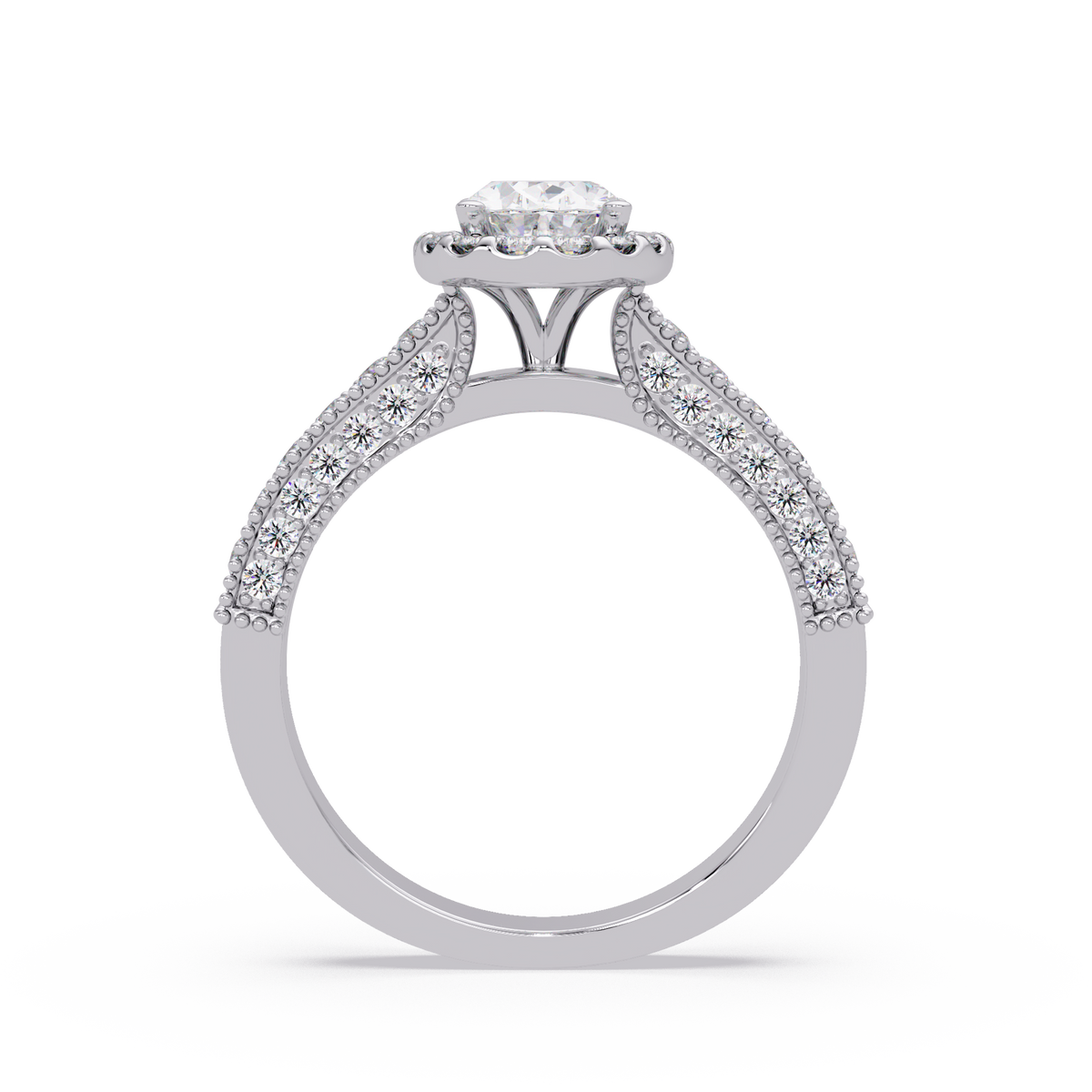 Oval Lab Grown Diamond Rose Gold Migraine Double Band Halo Ring - HIGHCARAT DIAMONDS