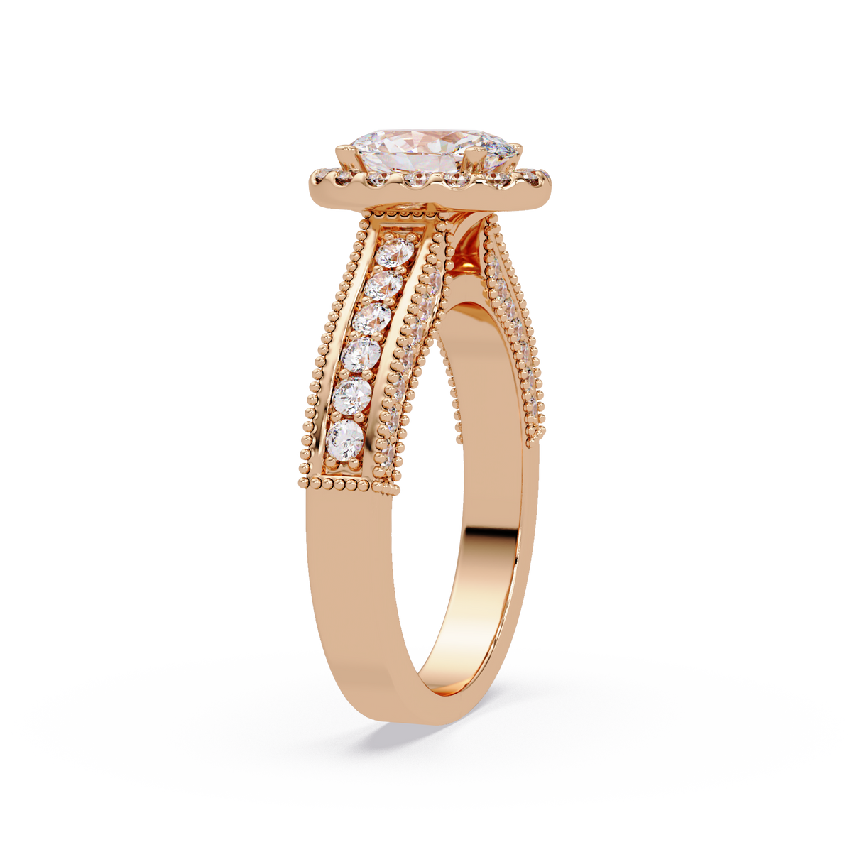 Oval Lab Grown Diamond Rose Gold Migraine Double Band Halo Ring - HIGHCARAT DIAMONDS