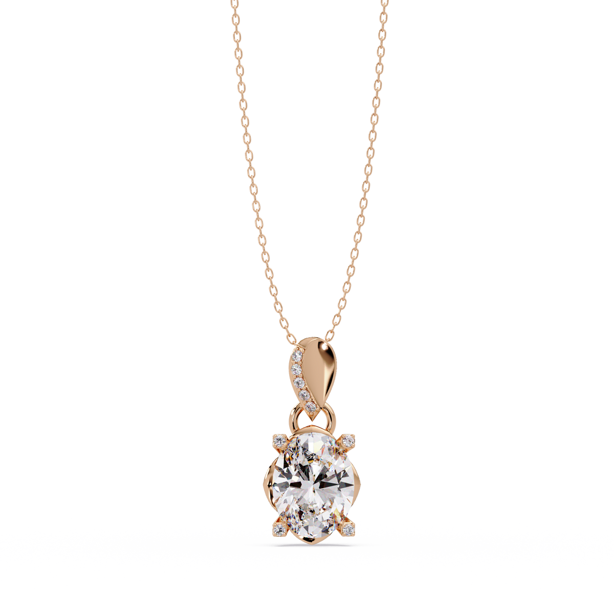 Oval Lab Grown Diamond & Round Cut Pendant Necklace - HIGHCARAT DIAMONDS