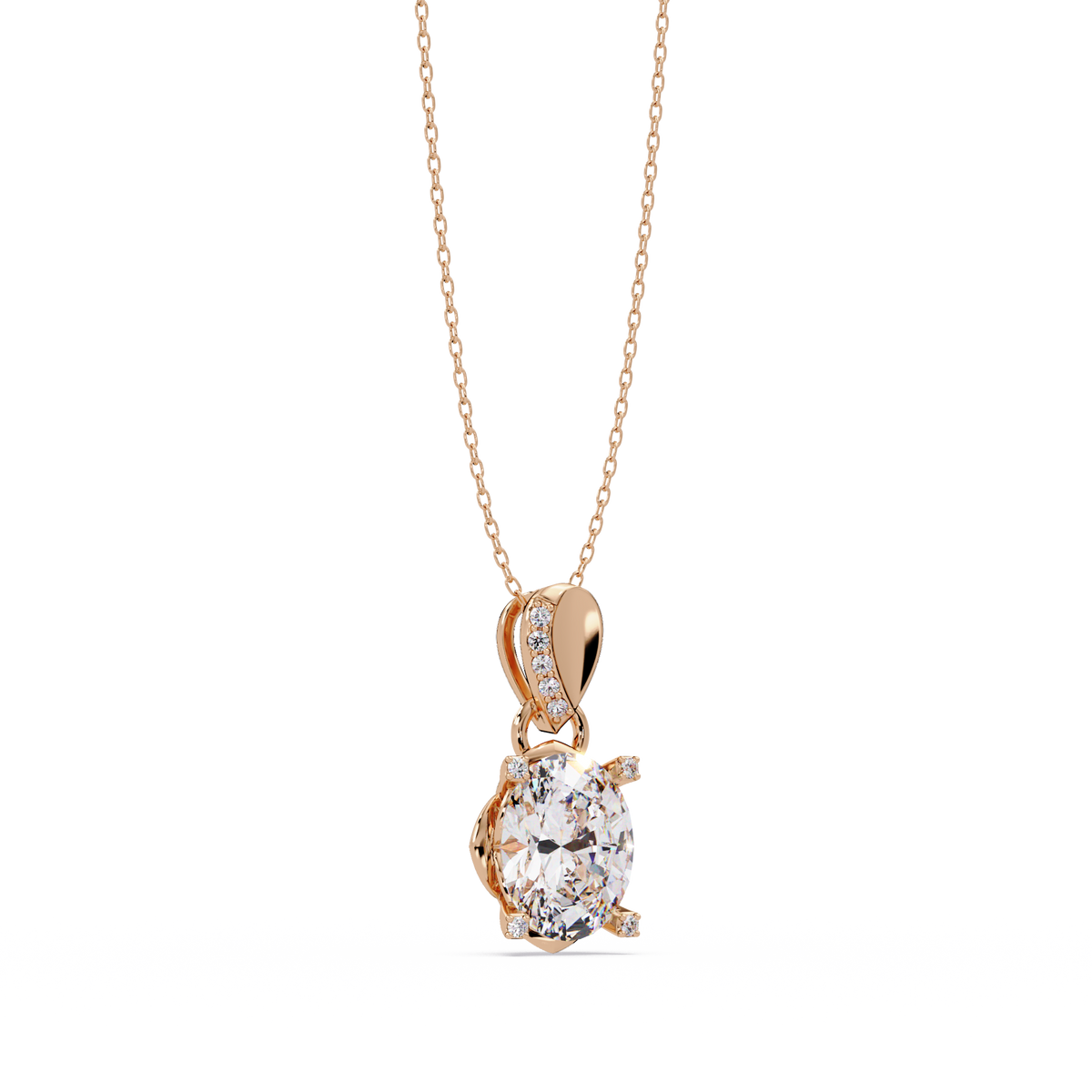 Oval Lab Grown Diamond & Round Cut Pendant Necklace - HIGHCARAT DIAMONDS