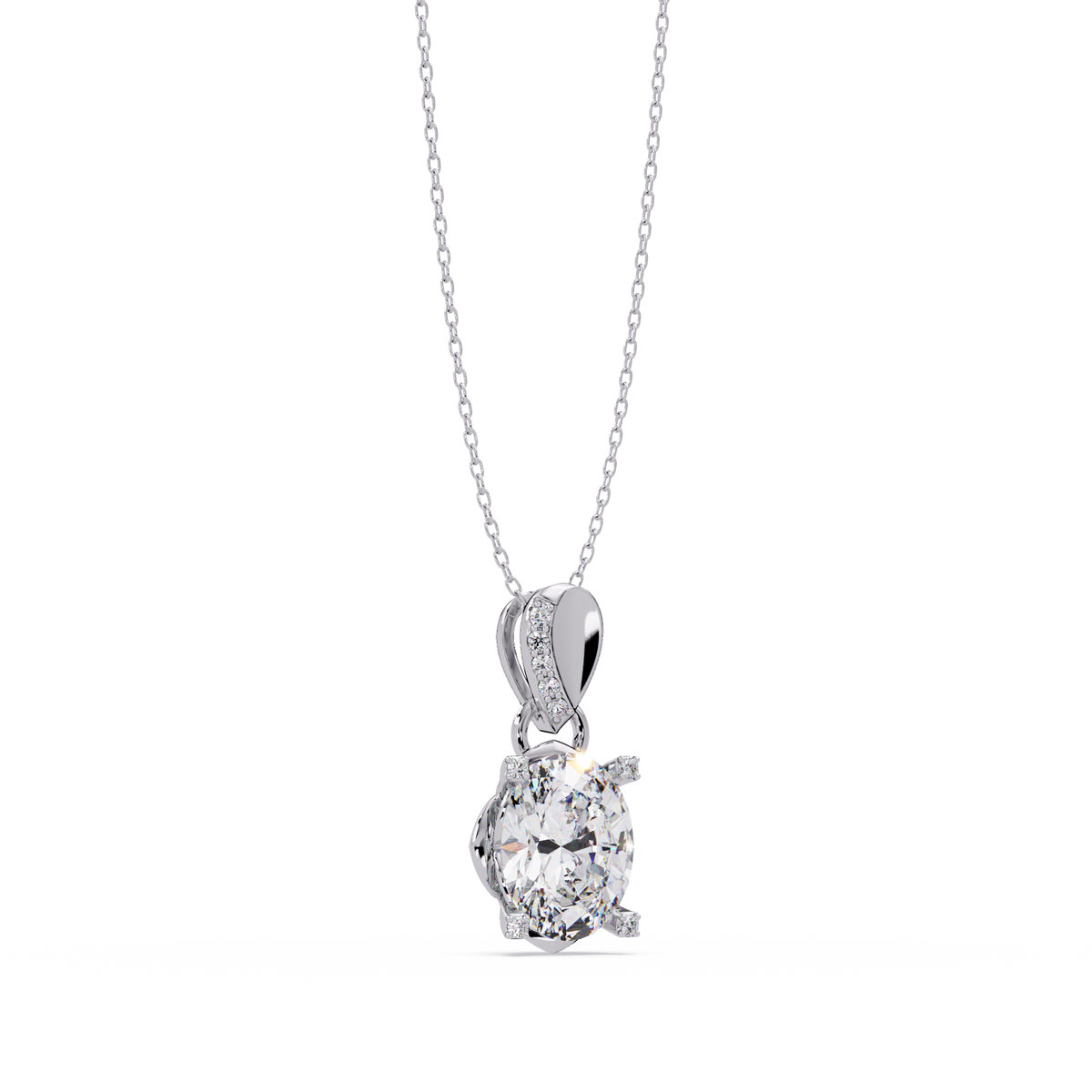Oval Lab Grown Diamond & Round Cut Pendant Necklace - HIGHCARAT DIAMONDS