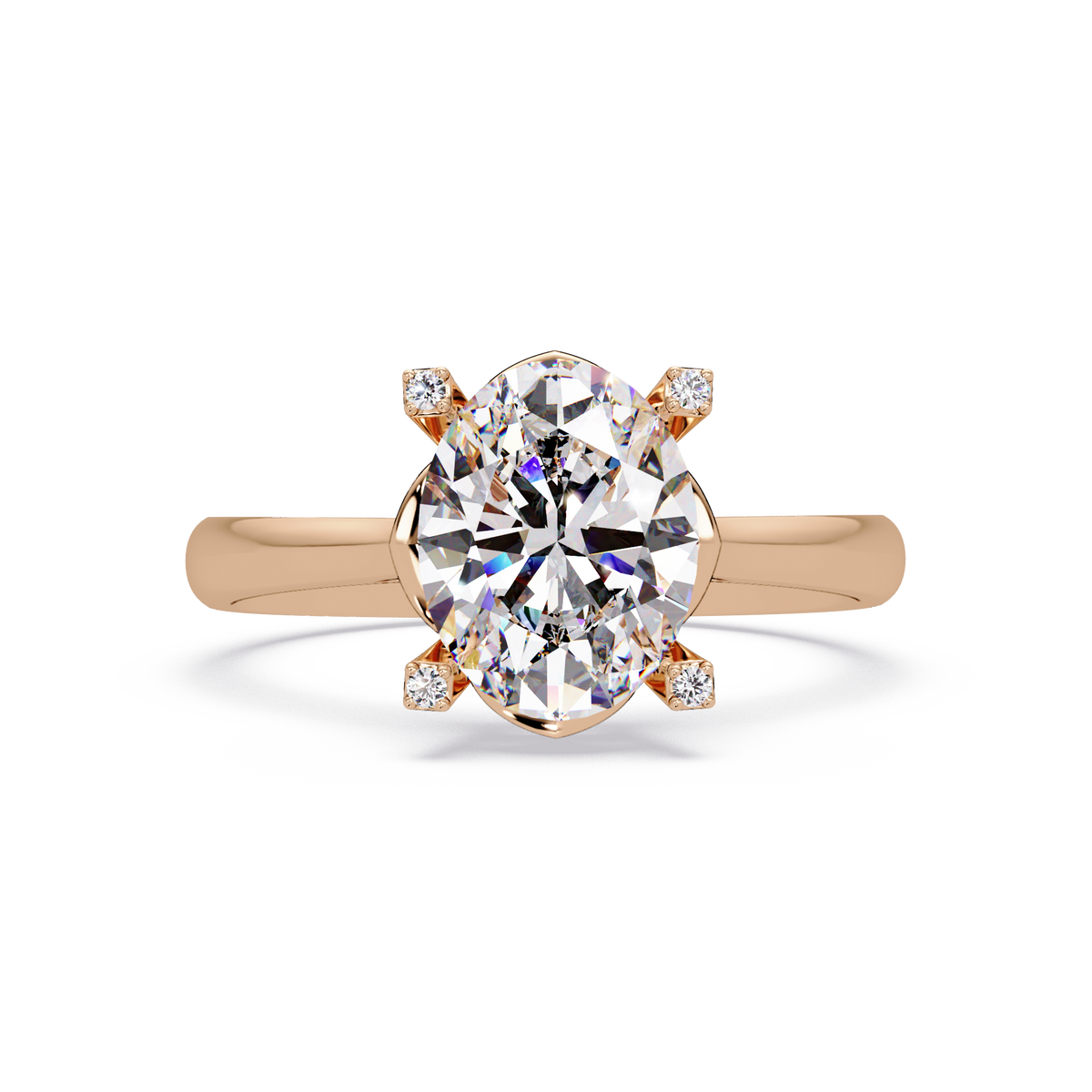 Oval Lab Grown Diamond Solitaire Accent Prongs Ring with polished band design