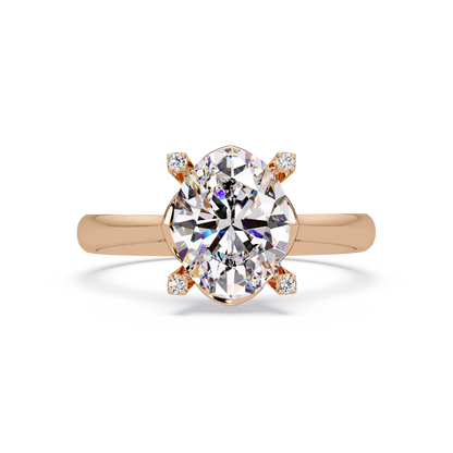 Oval Lab Grown Diamond Solitaire Accent Prongs Ring with polished band design