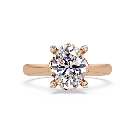Oval Lab Grown Diamond Solitaire Accent Prongs Ring with polished band design