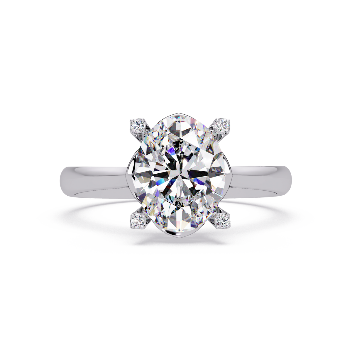 Solitaire Ring featuring oval lab grown diamond with accent prong setting