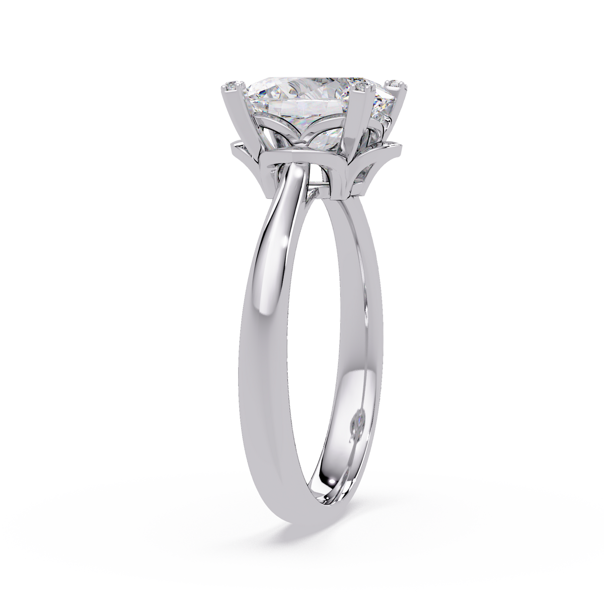 Oval Lab Grown Diamond Solitaire Accent Prongs Ring - HIGHCARAT DIAMONDS