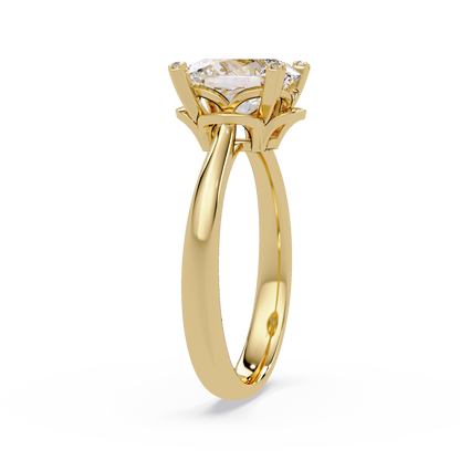 Close up of oval lab diamond solitaire ring with refined prong details