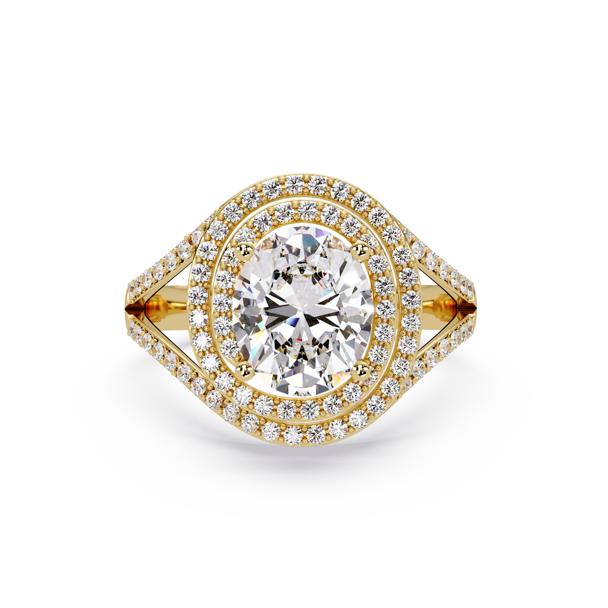 Oval Lab Grown Diamond Split Shank Double Halo Ring - HIGHCARAT DIAMONDS