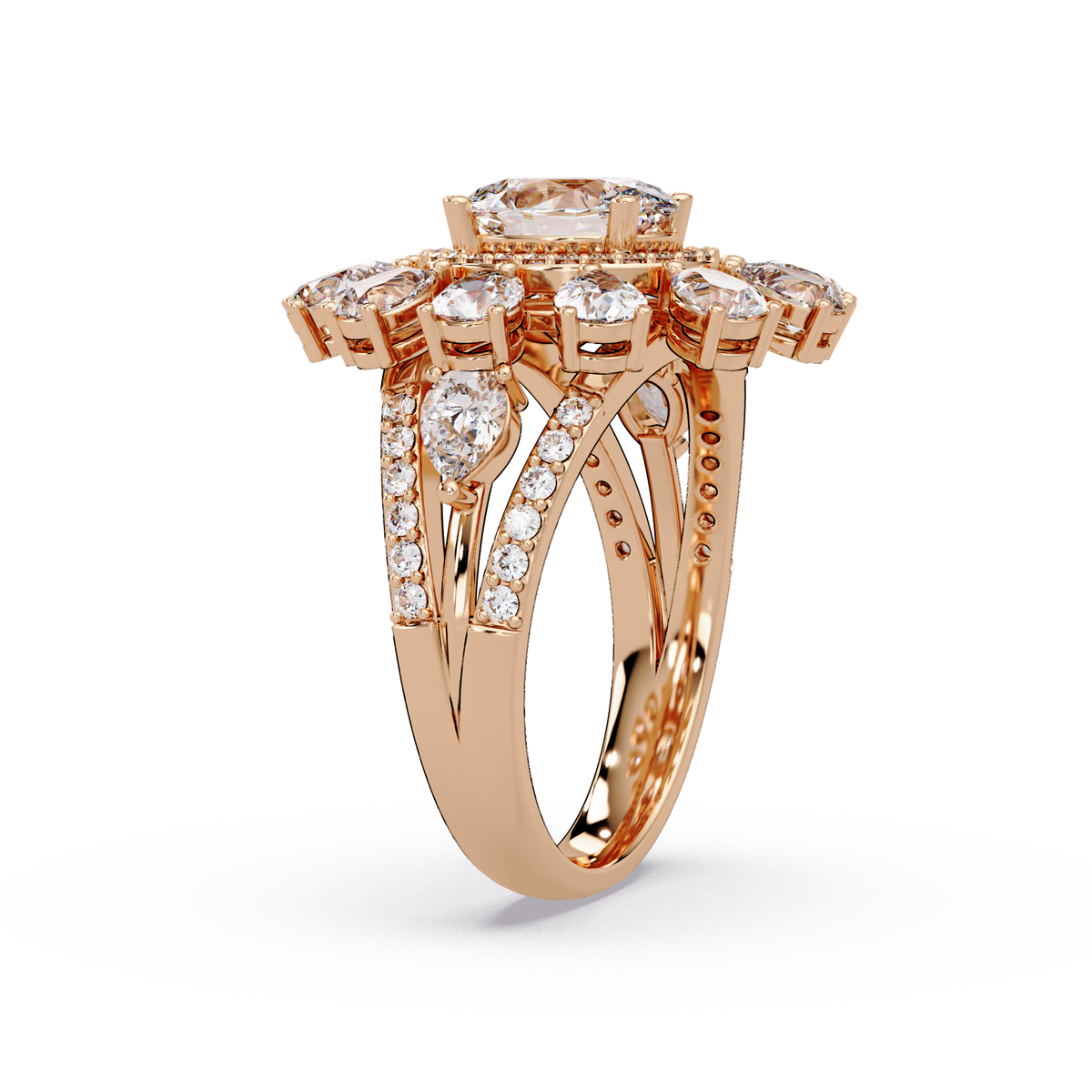 Oval Lab Grown Diamond Sunburst Halo Statement Ring - HIGHCARAT DIAMONDS