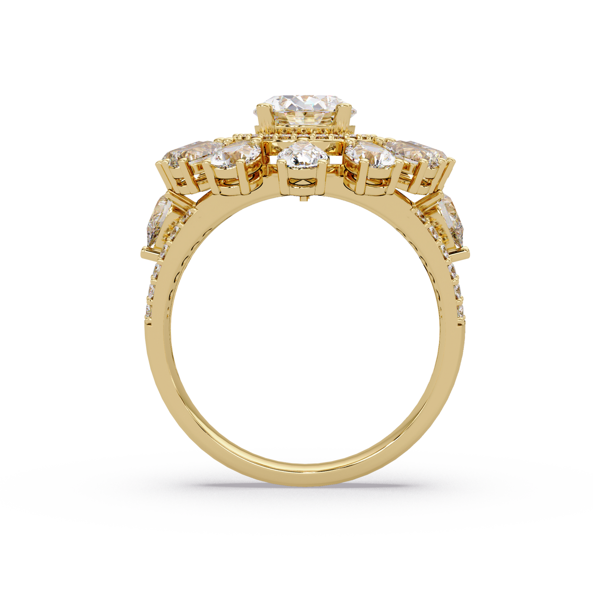 Oval Lab Grown Diamond Sunburst Halo Statement Ring - HIGHCARAT DIAMONDS