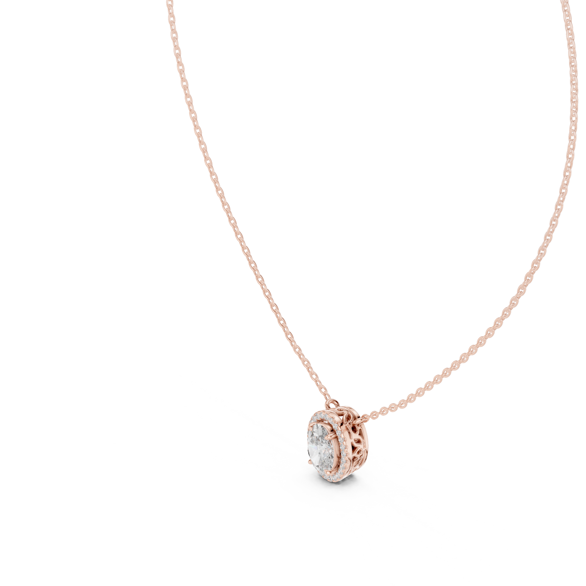 Halo Style Pendant featuring Oval Cut Lab-Grown Diamond